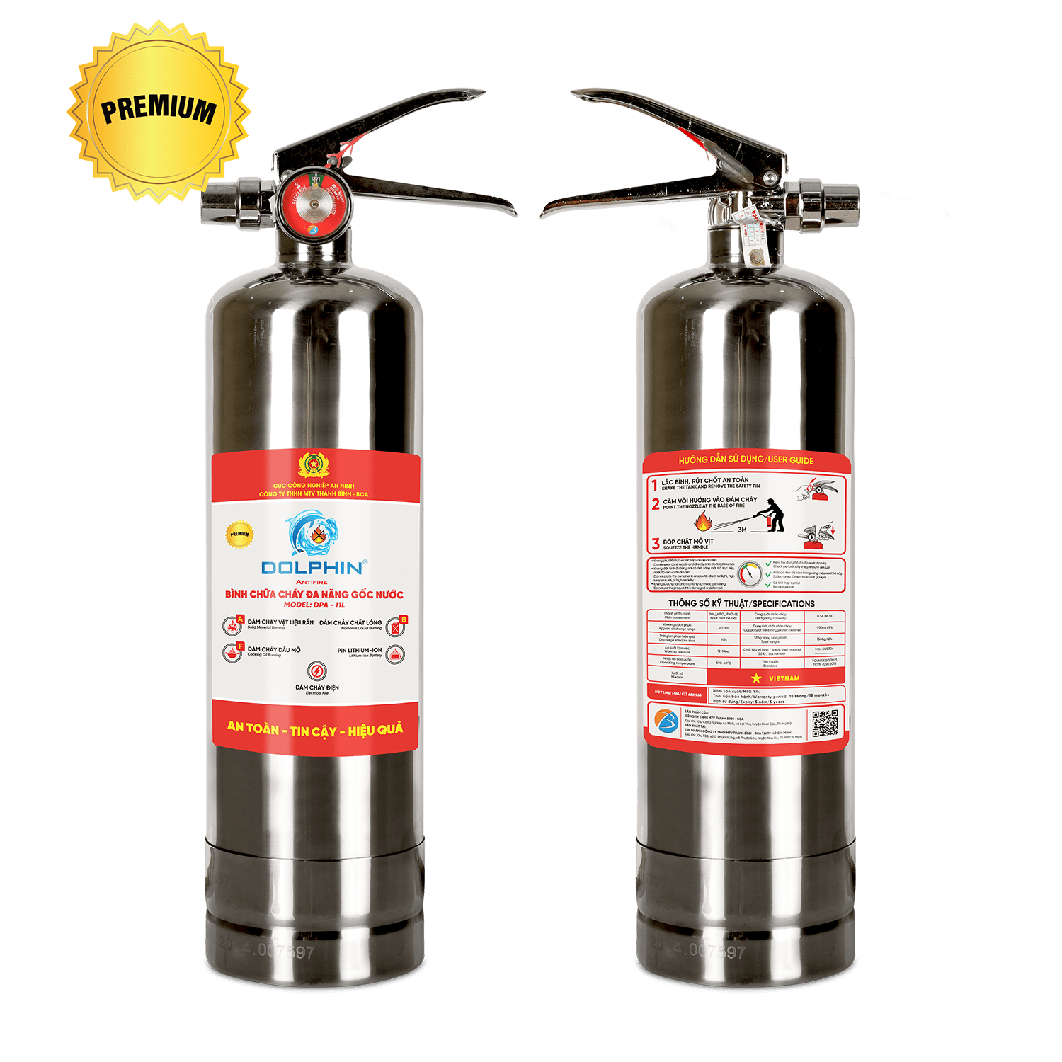 Bình chữa cháy đa năng gốc nước Dolphin - I1L Premium - Ảnh 3